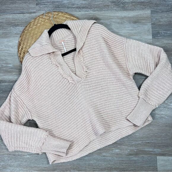 Free people marlie‎ pullover v neck dusty pink collared oversized - Picture 4 of 9